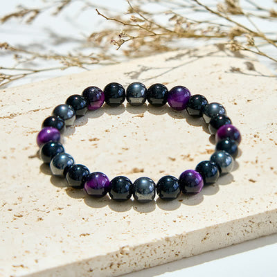 Olivenorma Purple Tiger Eye Obsidian Hematite Beaded Bracelet