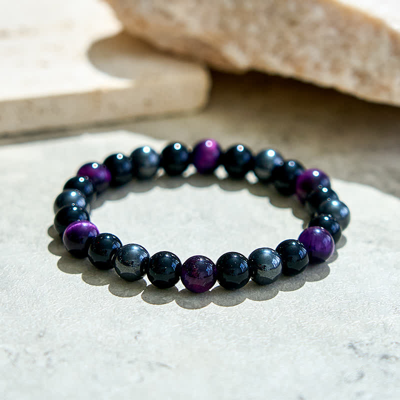 Olivenorma Purple Tiger Eye Obsidian Hematite Beaded Bracelet