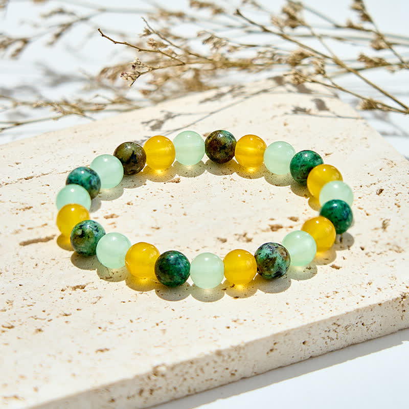 Olivenorma African Turquoise Green Fluorite Citrine Beaded Bracelet