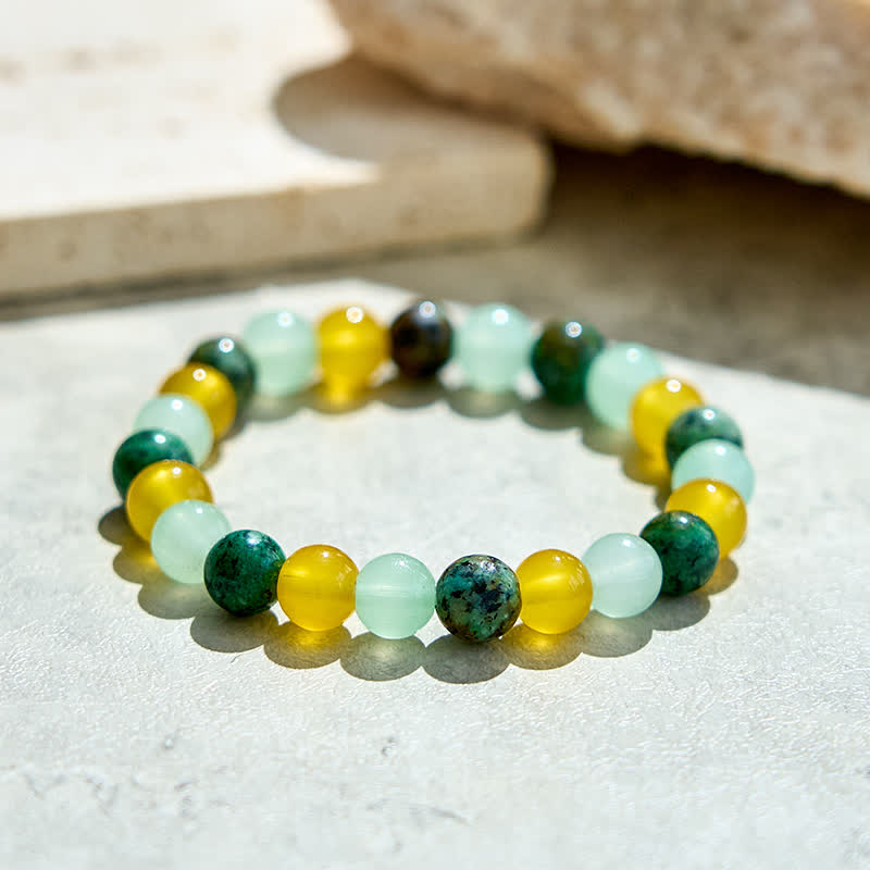 Olivenorma African Turquoise Green Fluorite Citrine Beaded Bracelet