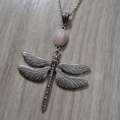 Olivenorma Boho Rose Quartz Inlaid Dragonfly Necklace