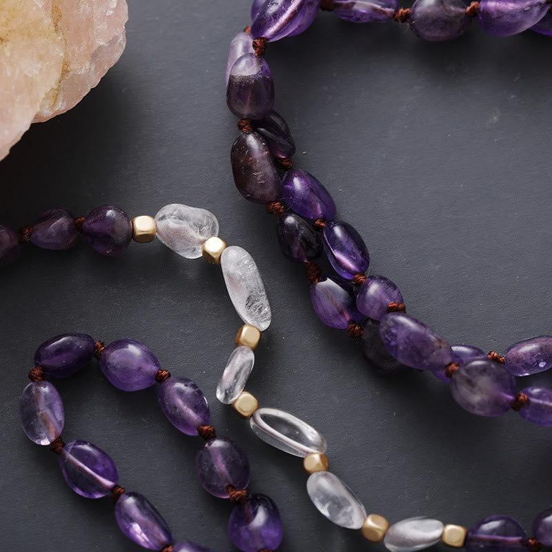 Olivenorma Natural Amethyst Pendant Charm Beaned Necklace