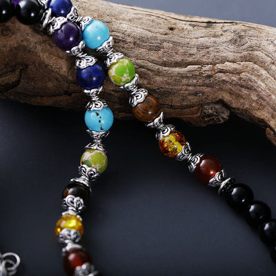 Olivenorma 7 Chakra Real Gemstone Healing Beaned Necklace