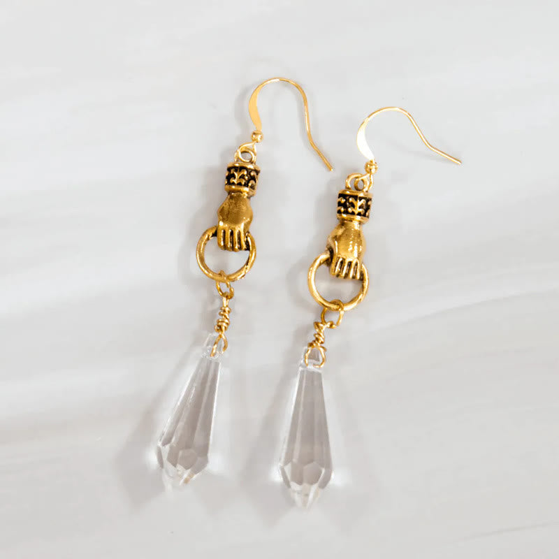 Olivenorma Witch Clear Quartz Polyhedron Prism Dangle Earrings