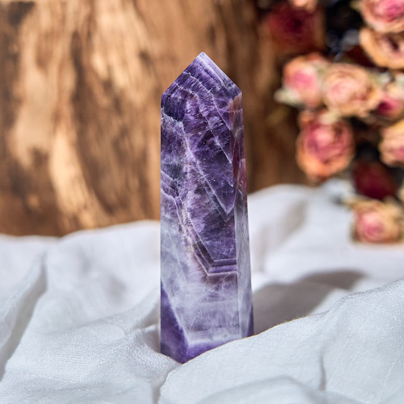 Olivenorma 6 Faceted Amethyst Prism Healing Crystal Wands Tower