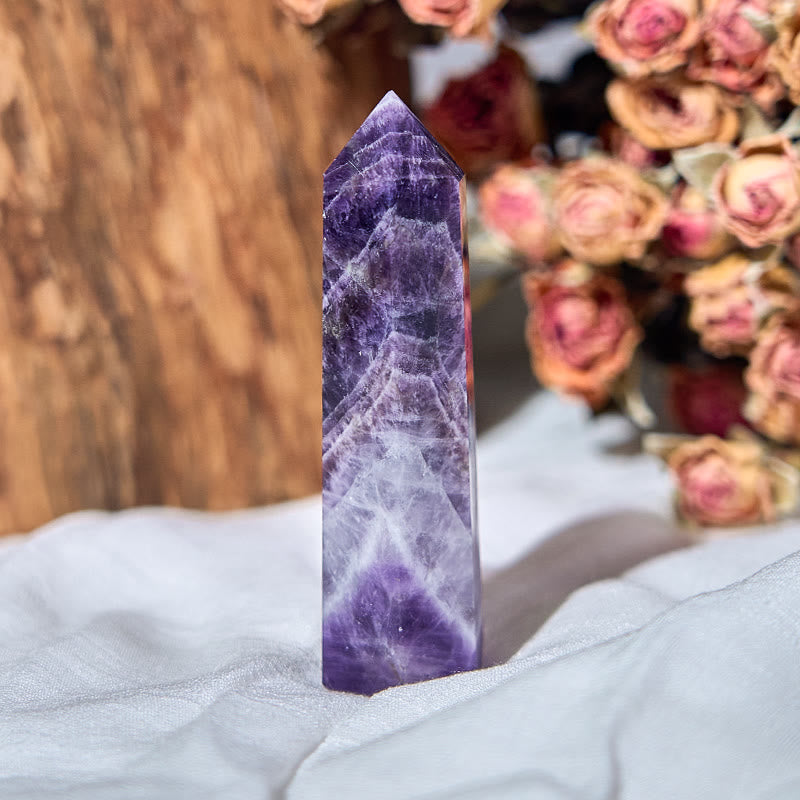 Olivenorma 6 Faceted Amethyst Prism Healing Crystal Wands Tower