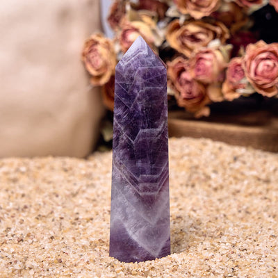 Olivenorma 6 Faceted Amethyst Prism Healing Crystal Wands Tower