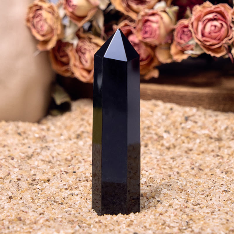 Olivenorma Genuine Black Obsidian Healing Obelisk Tower Crystal Wands