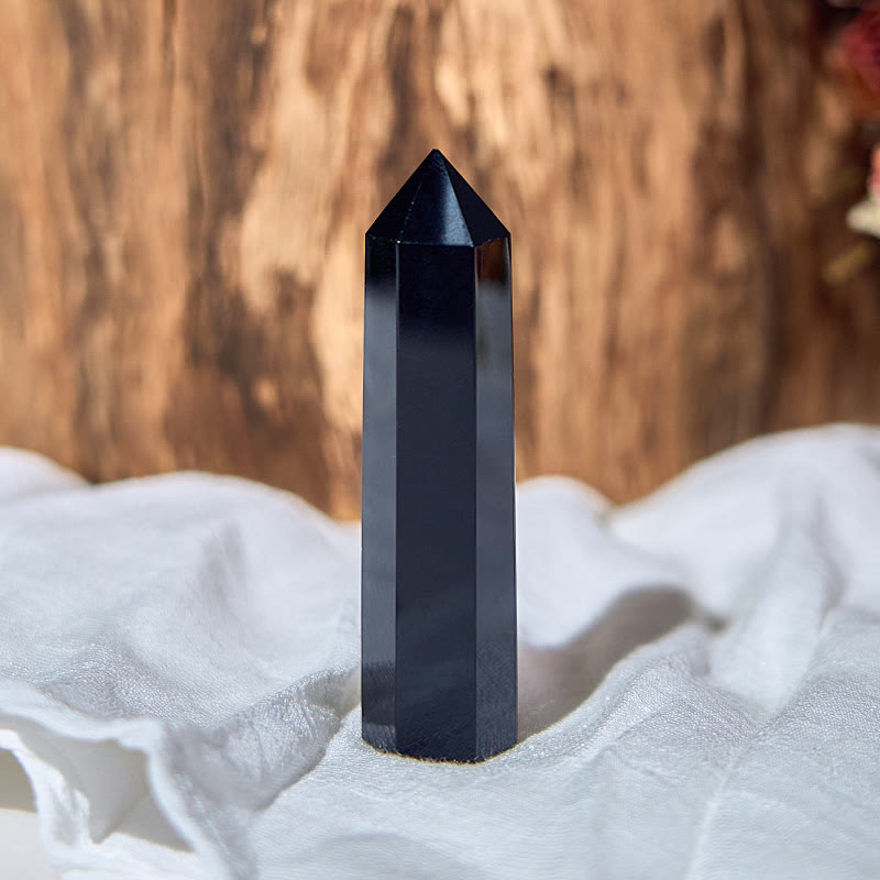 Olivenorma Genuine Black Obsidian Healing Obelisk Tower Crystal Wands