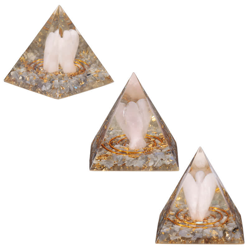 Olivenorma 5cm Natural Crystal Angel Carving Orgone Pyramid