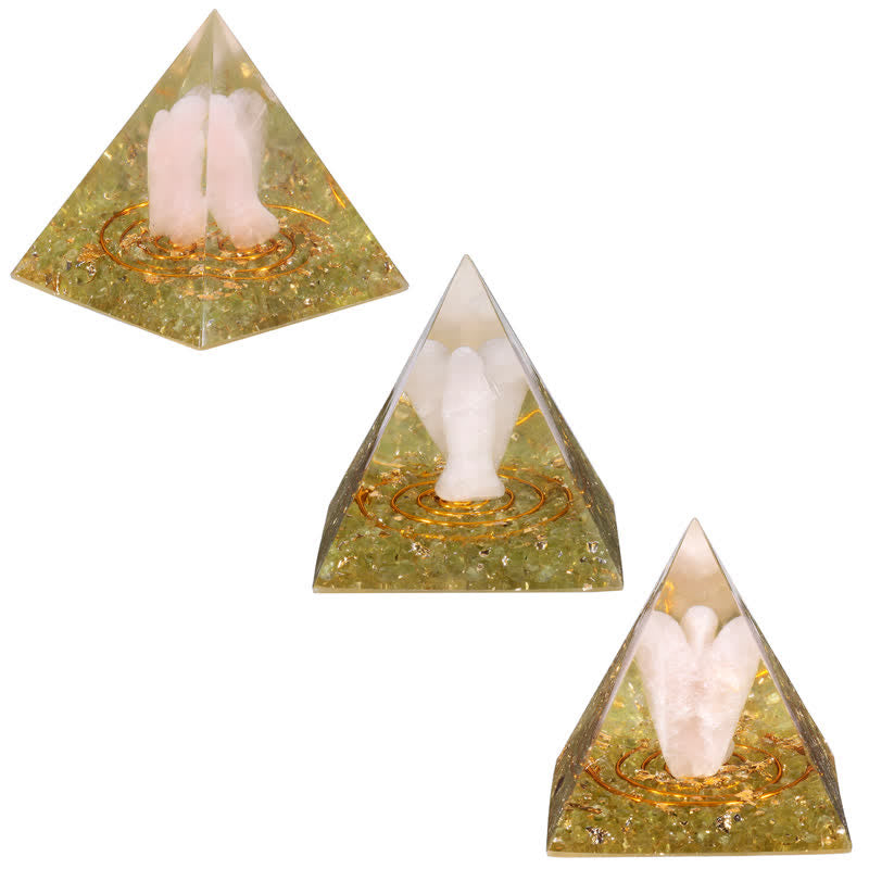 Olivenorma 5cm Natural Crystal Angel Carving Orgone Pyramid