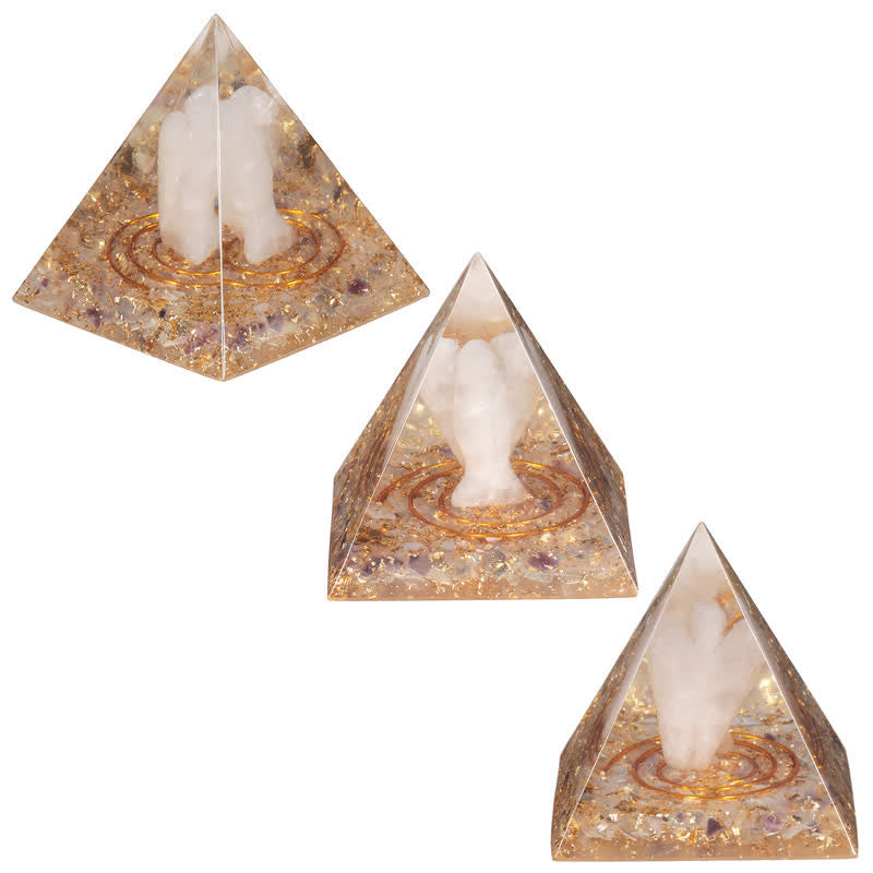 Olivenorma 5cm Natural Crystal Angel Carving Orgone Pyramid