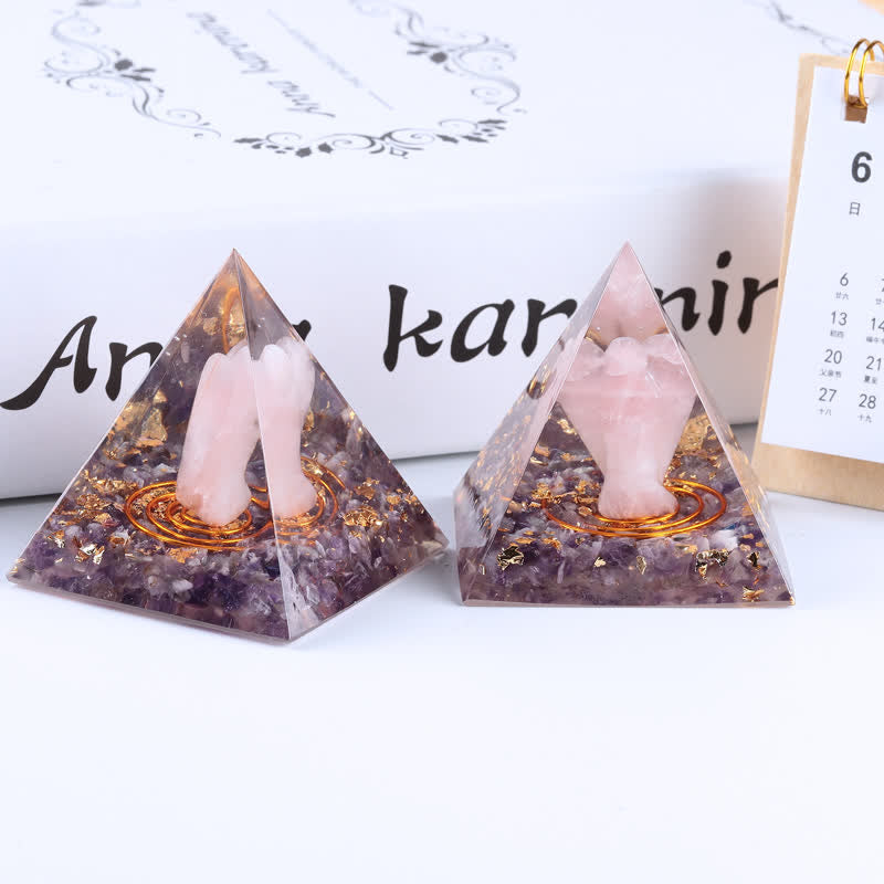 Olivenorma 5cm Natural Crystal Angel Carving Orgone Pyramid