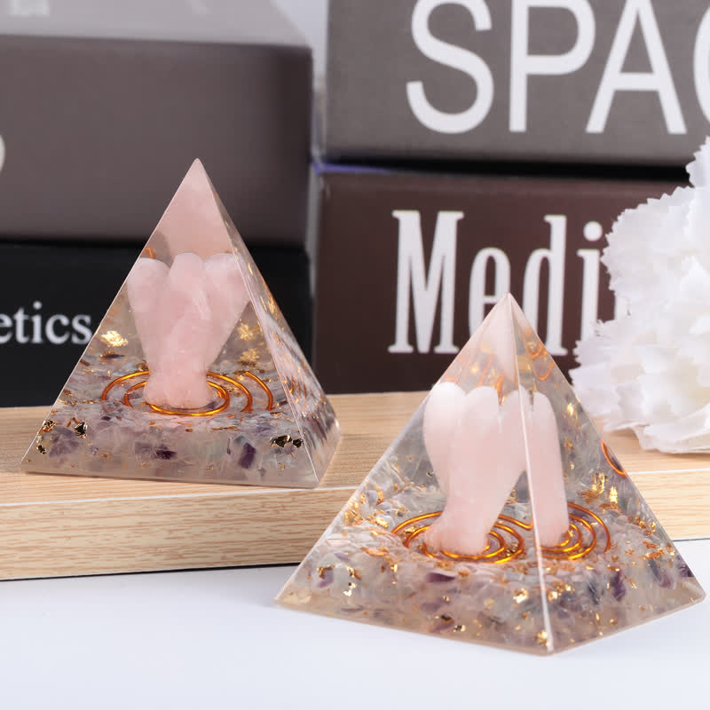 Olivenorma 5cm Natural Crystal Angel Carving Orgone Pyramid