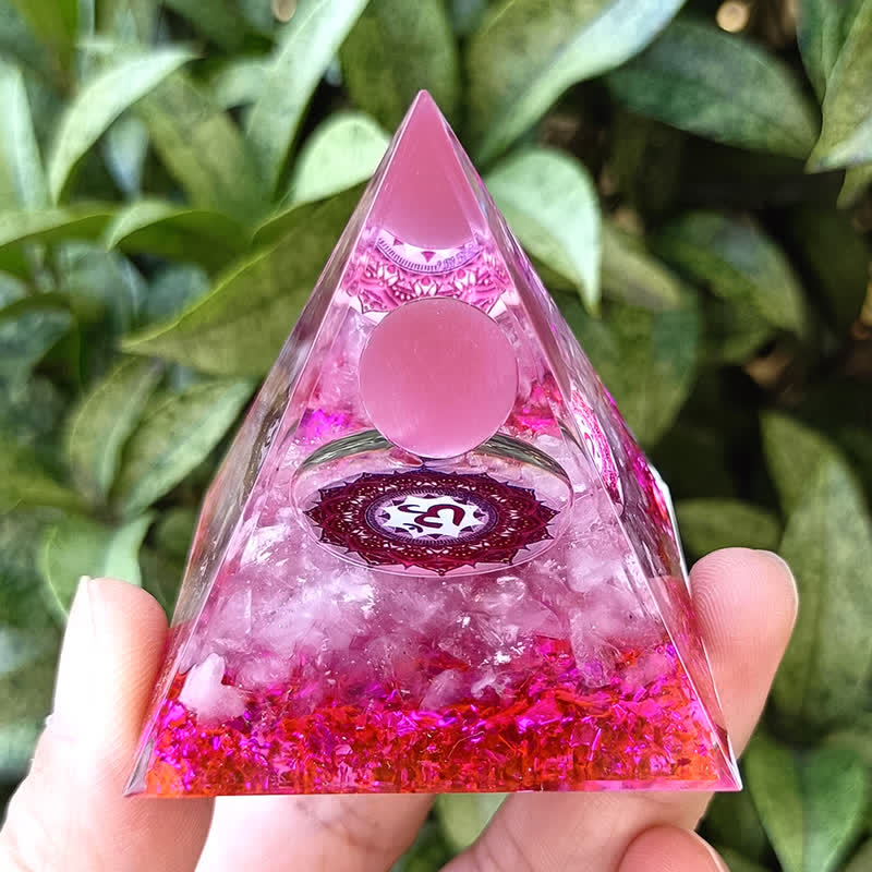 Olivenorma 5m Pink Cat's Eye Stone Orgone Pyramid