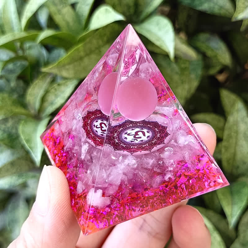 Olivenorma 5m Pink Cat's Eye Stone Orgone Pyramid