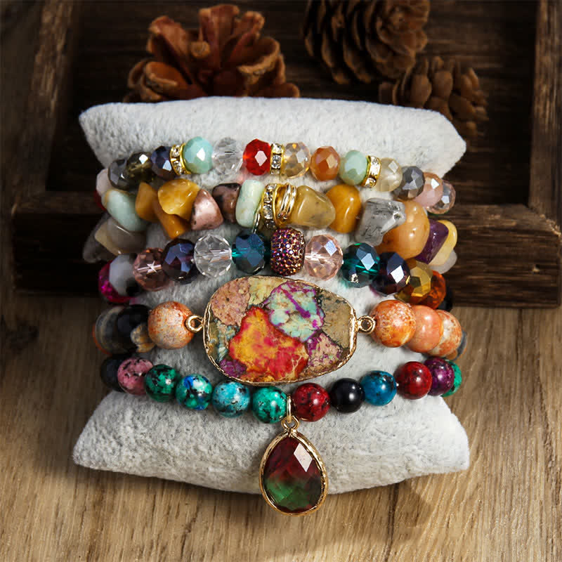 Olivenorma Natural Crystal 5-layer Beaded Bracelet Set