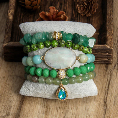 Olivenorma Natural Crystal 5-layer Beaded Bracelet Set