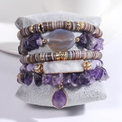 Olivenorma Crystal Roller Beads 5 layer Beaded Bracelet Set