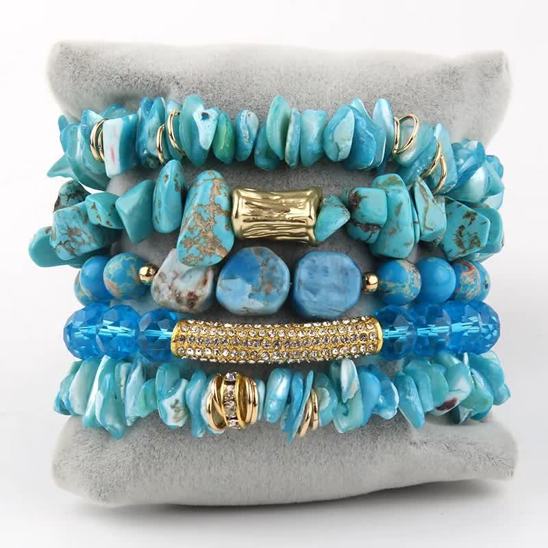 Olivenorma Crystal Roller Beads 5 layer Beaded Bracelet Set