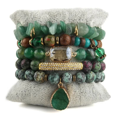 Olivenorma Green Aventurine Beads Metal Accessories Bracelet Set