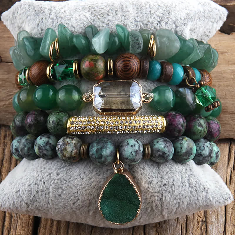 Olivenorma Green Aventurine Beads Metal Accessories Bracelet Set