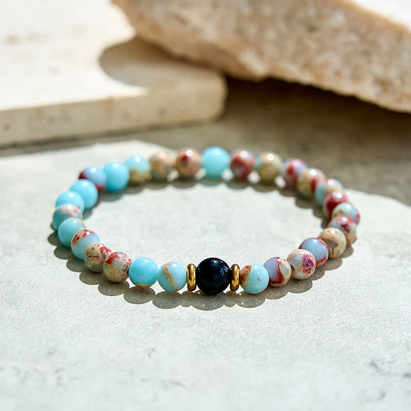 Olivenorma Natural Agalmatolite Obsidian Beads Bracelet