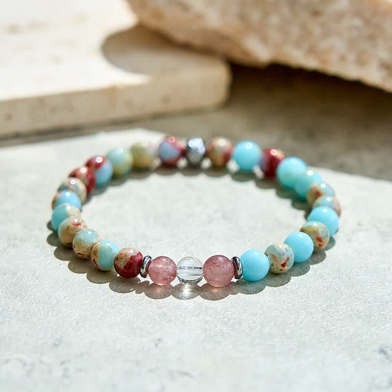 Olivenorma Natural Agalmatolite Strawberry Quartz Beads Bracelet