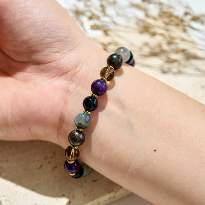 Olivenorma Natural Amethyst Black Onyx Beads Bracelet