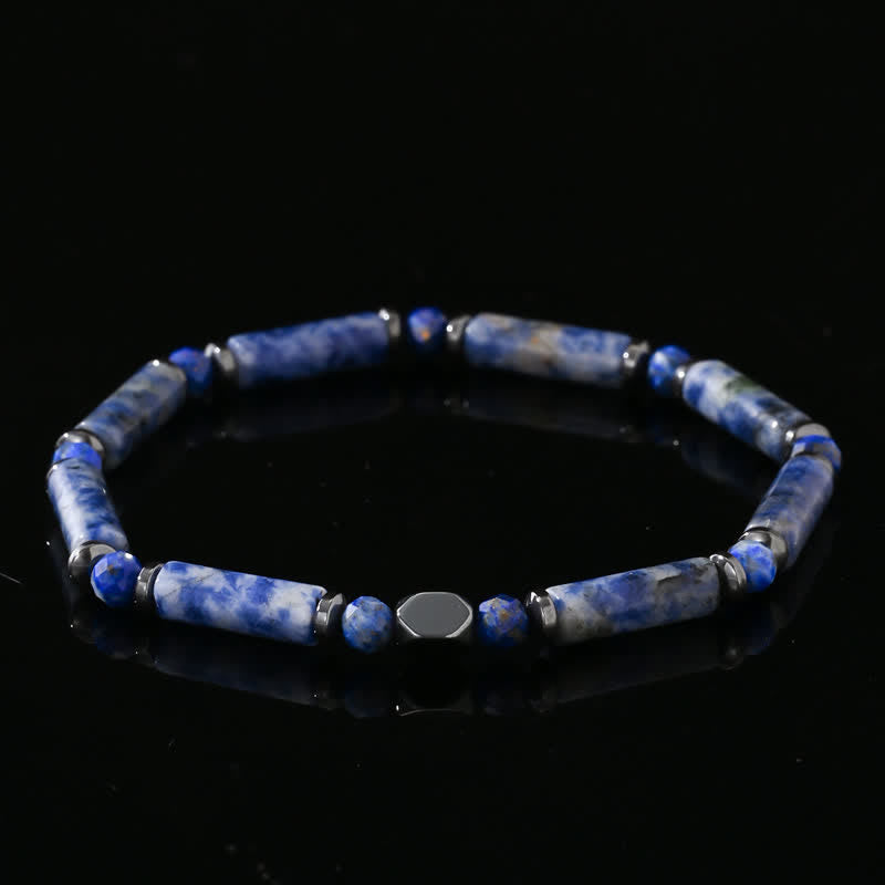 Olivenorma Natural Hematite Strip Blue Sodalite Beads Bracelet