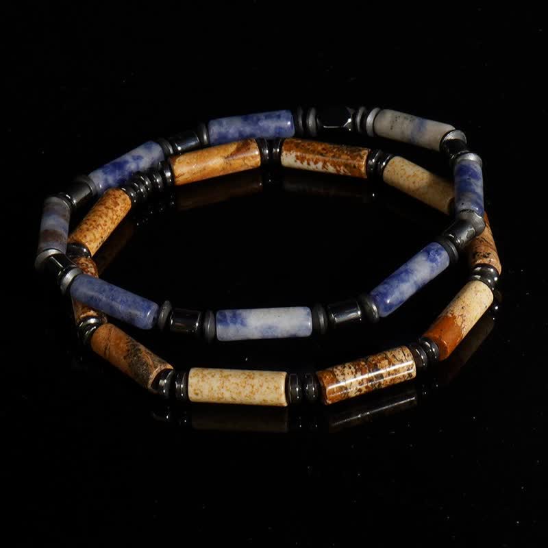 Olivenorma Strip Picture Jasper & Blue Spot Jasper Bracelet Set