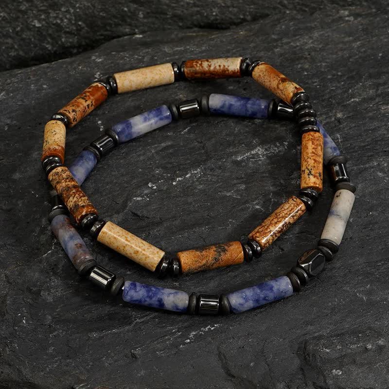 Olivenorma Strip Picture Jasper & Blue Spot Jasper Bracelet Set