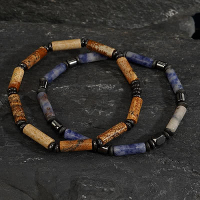 Olivenorma Strip Picture Jasper & Blue Spot Jasper Bracelet Set