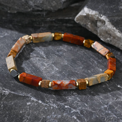 Olivenorma Natural Long Strip Agalmatolite Beads Bracelet