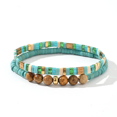 Olivenorma Natural Amazonite Picture Jasper Beads 2-piece Bracelet