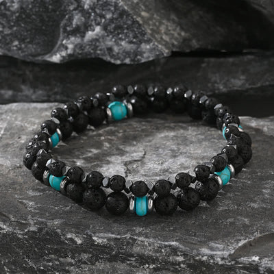 Olivenorma Natural Hematite Lava Stone Turquoise Beads Bracelet