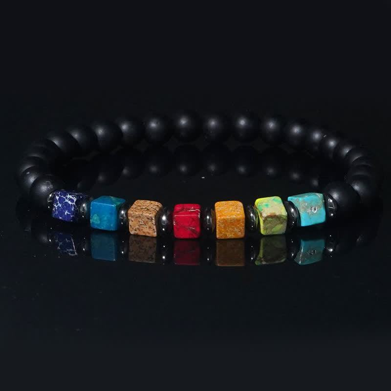 Olivenorma Small Square Chakra Black Onyx Beads Bracelet