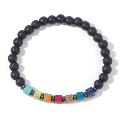 Olivenorma Small Square Chakra Black Onyx Beads Bracelet