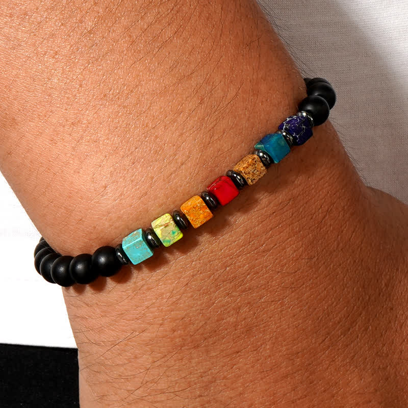 Olivenorma Small Square Chakra Black Onyx Beads Bracelet