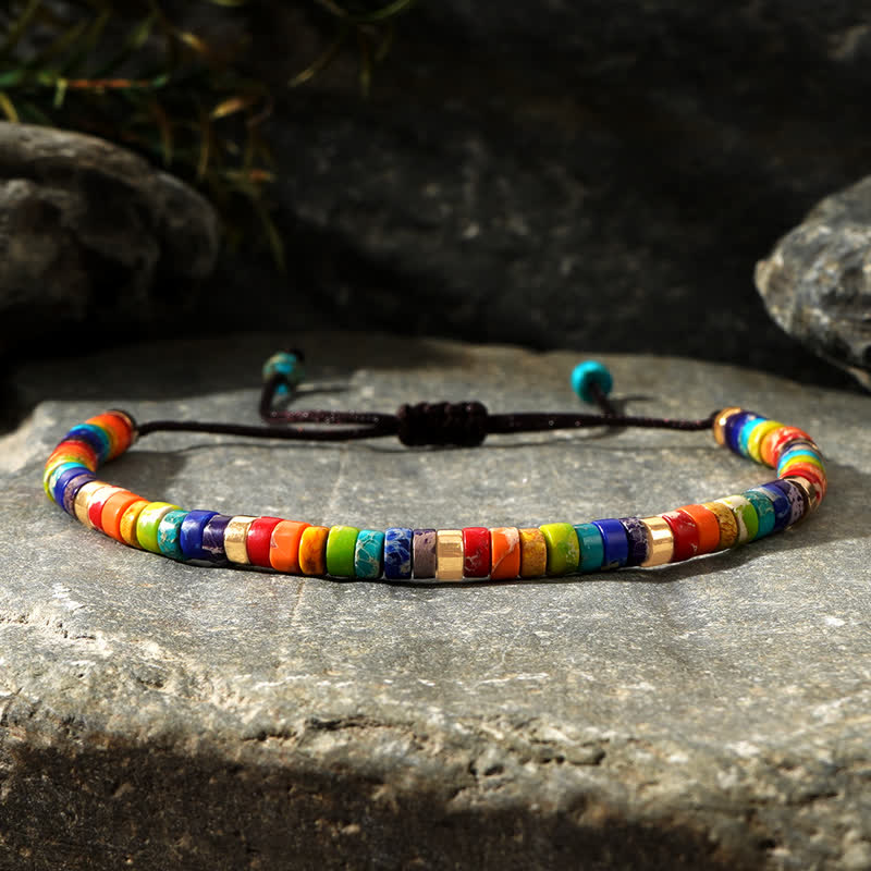 Olivenorma Color Chakra Roller Beads Adjustable Bracelet