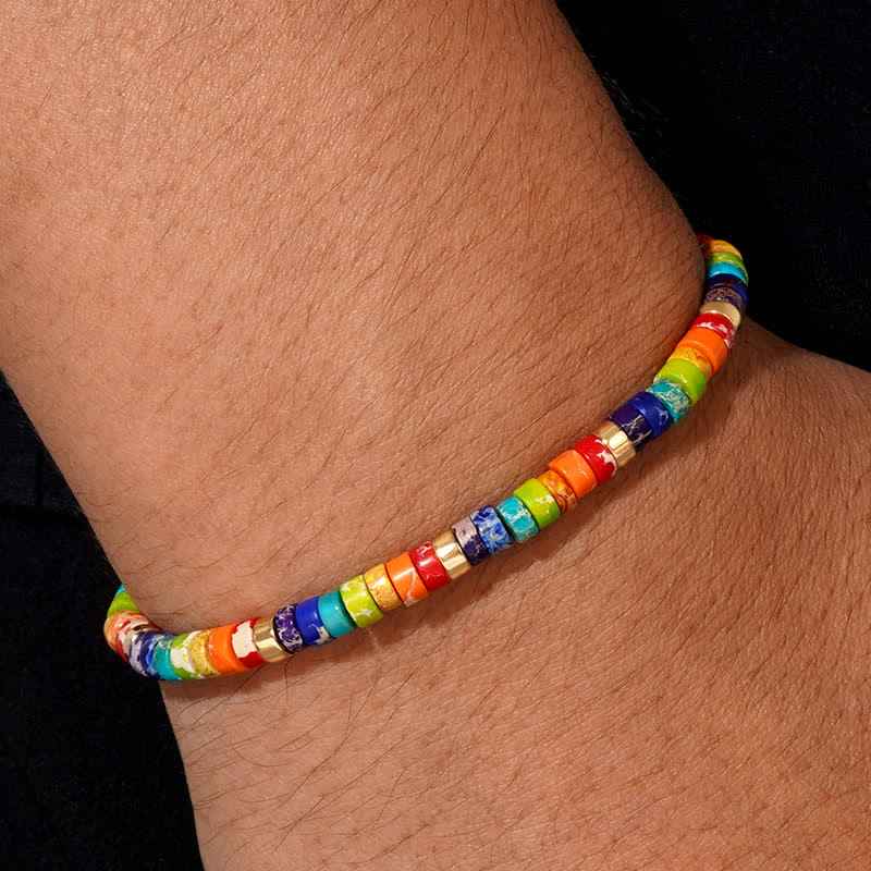 Olivenorma Color Chakra Roller Beads Adjustable Bracelet