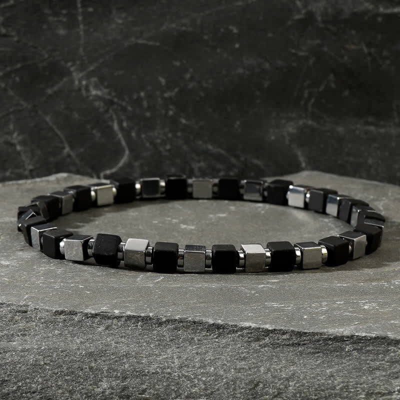 Olivenorma Black Square Hematite Cube Beads Men Bracelet