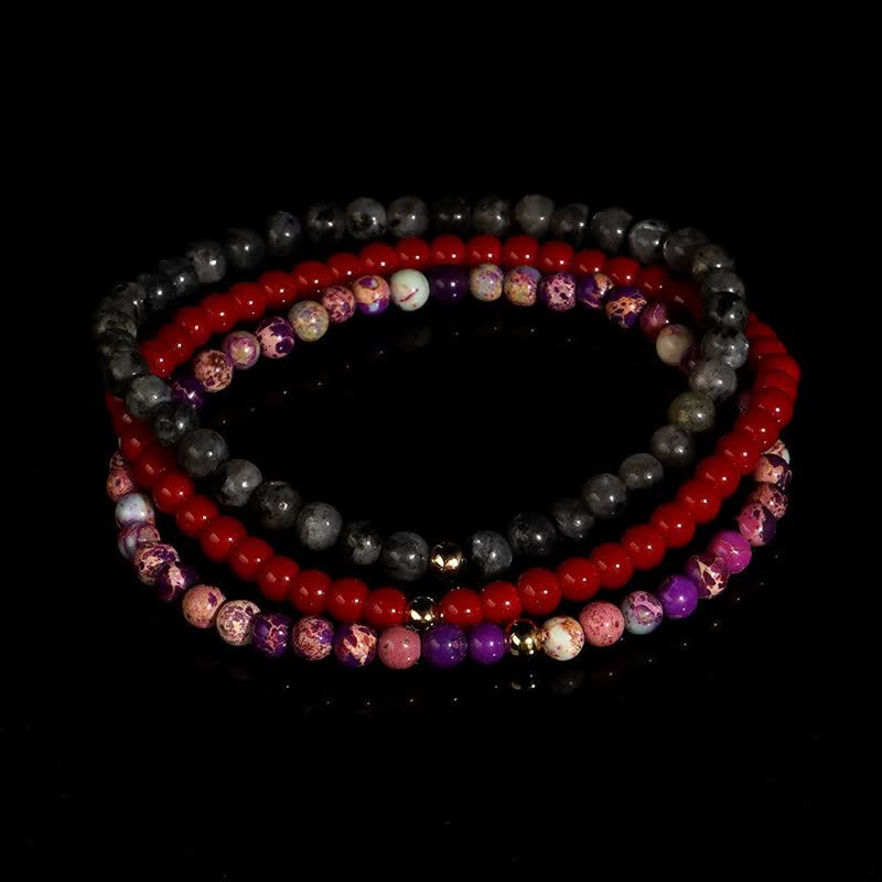 Olivenorma Labradorite Ruby Quartz 3psc Bracelet Set