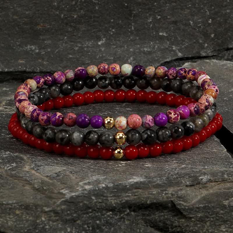 Olivenorma Labradorite Ruby Quartz 3psc Bracelet Set