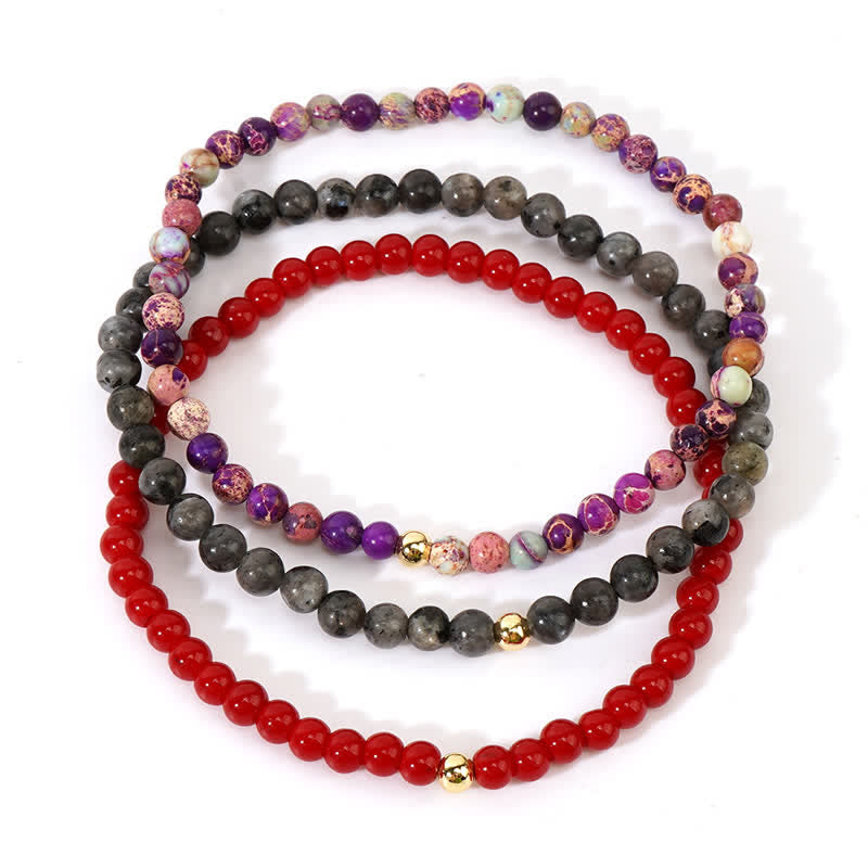 Olivenorma Labradorite Ruby Quartz 3psc Bracelet Set