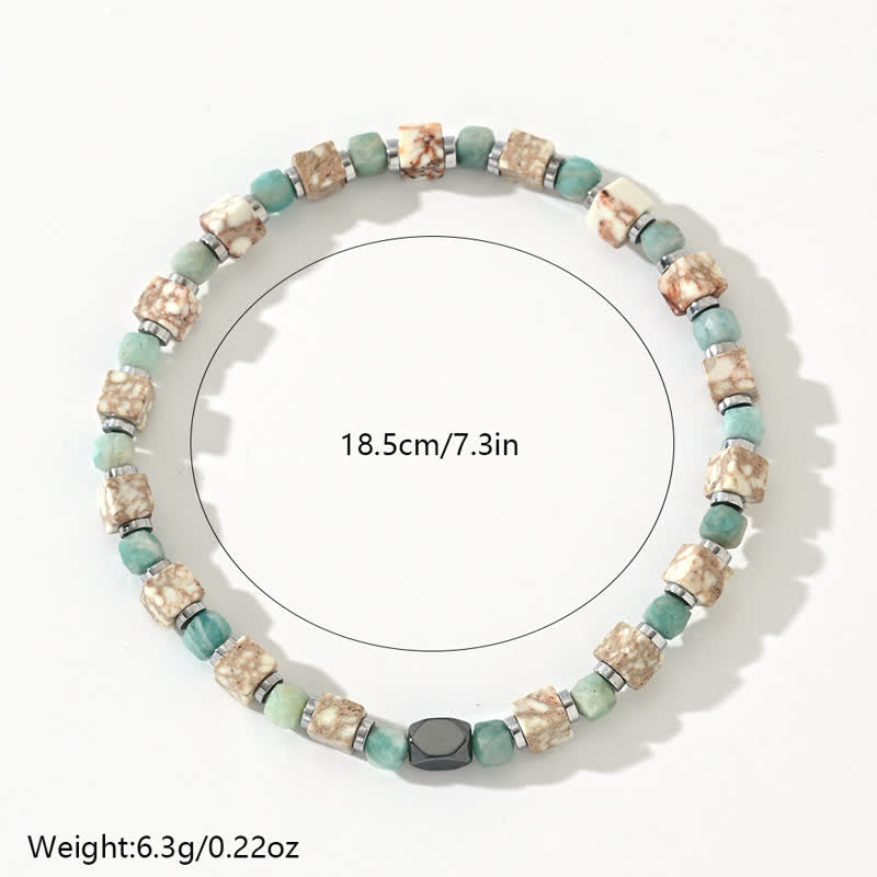 Olivenorma Amazonite Hematite White Turquoise Cube Beads Bracelet