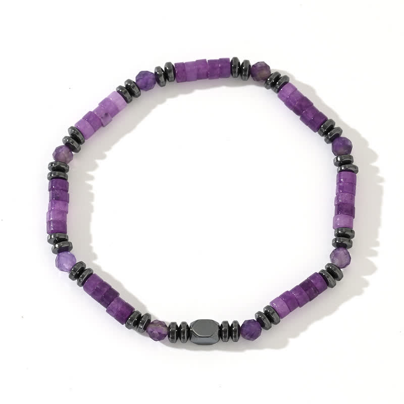 Olivenorma Natural Amethyst Hematite Beads Bracelet