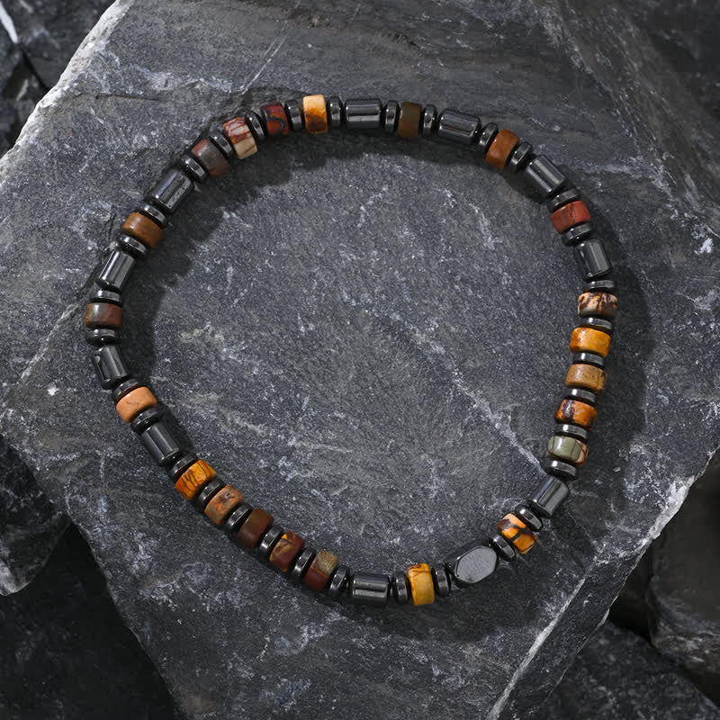 Olivenorma Natural Hematite Picture Jasper Roller Beads Bracelet