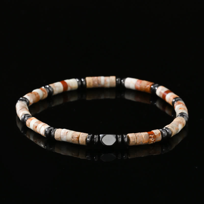 Olivenorma Natural Agalmatolite Hematite Beads Bracelet