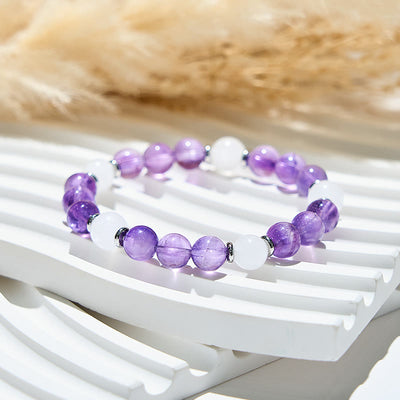 Olivenorma Natural Amethyst White Jade Healing Bracelet